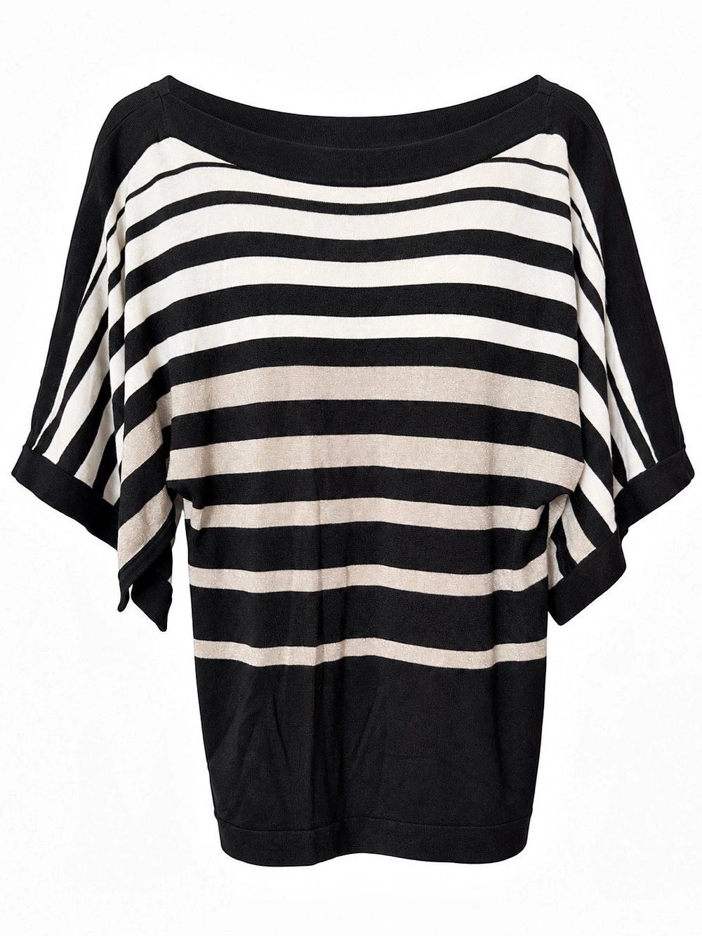 White House Black Market XXS Black Ivory Metallic Stripe Dolman Knit Top